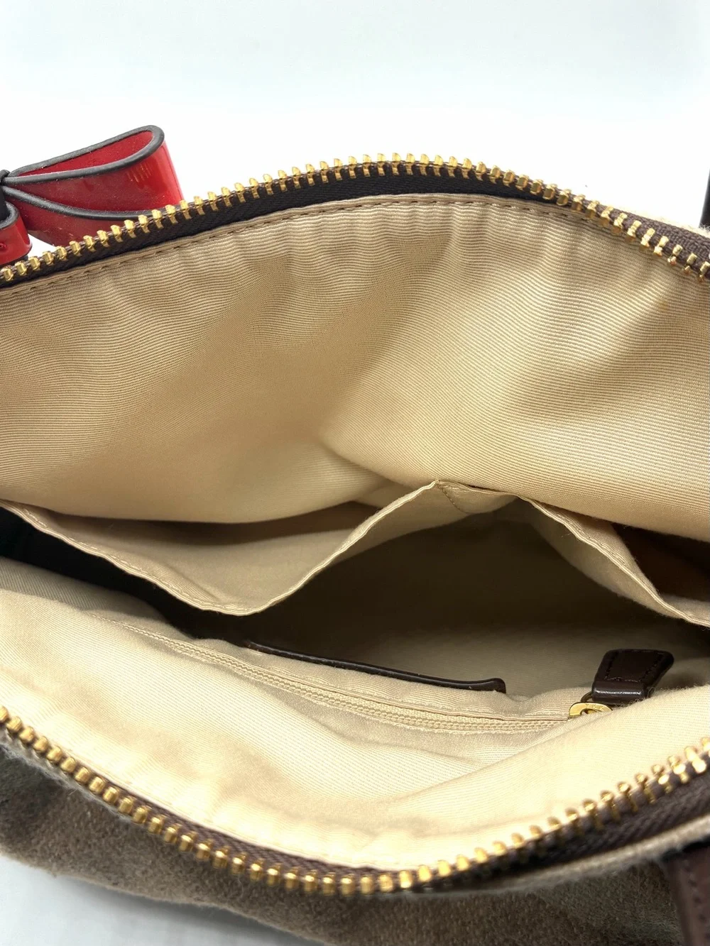 Coach Wool Stripe Satchel Bow Bag F24784 Beige Brown